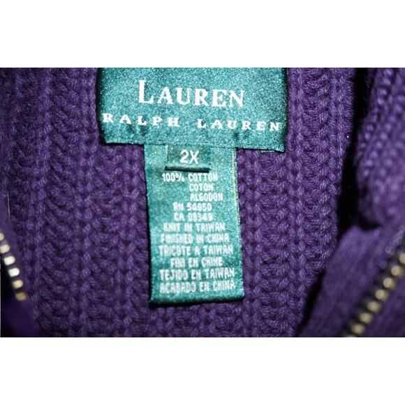Lauren Ralph Lauren Purple Half-Zip Chunky Knit Sweater 2X | 100% Cotton Pull - Picture 6 of 7